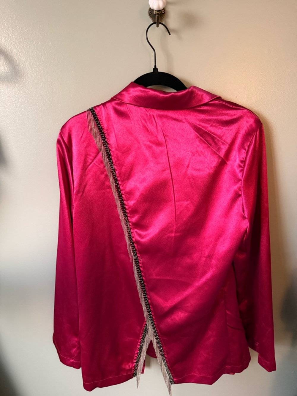 Fuchsia Satin Blazer with beaded Trim & matching pants
